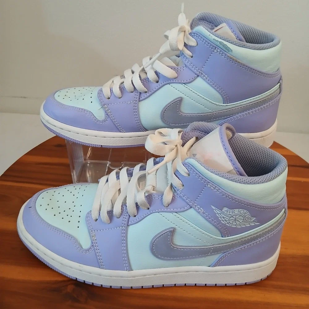 Jordan Air Jordan 1 Mid Mens 7.5 Purple Blue Running Shoes Sneakers 554724-500